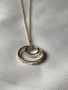 925 Silver Double Ring Pendant Necklace "I am thankful your path crossed mine"